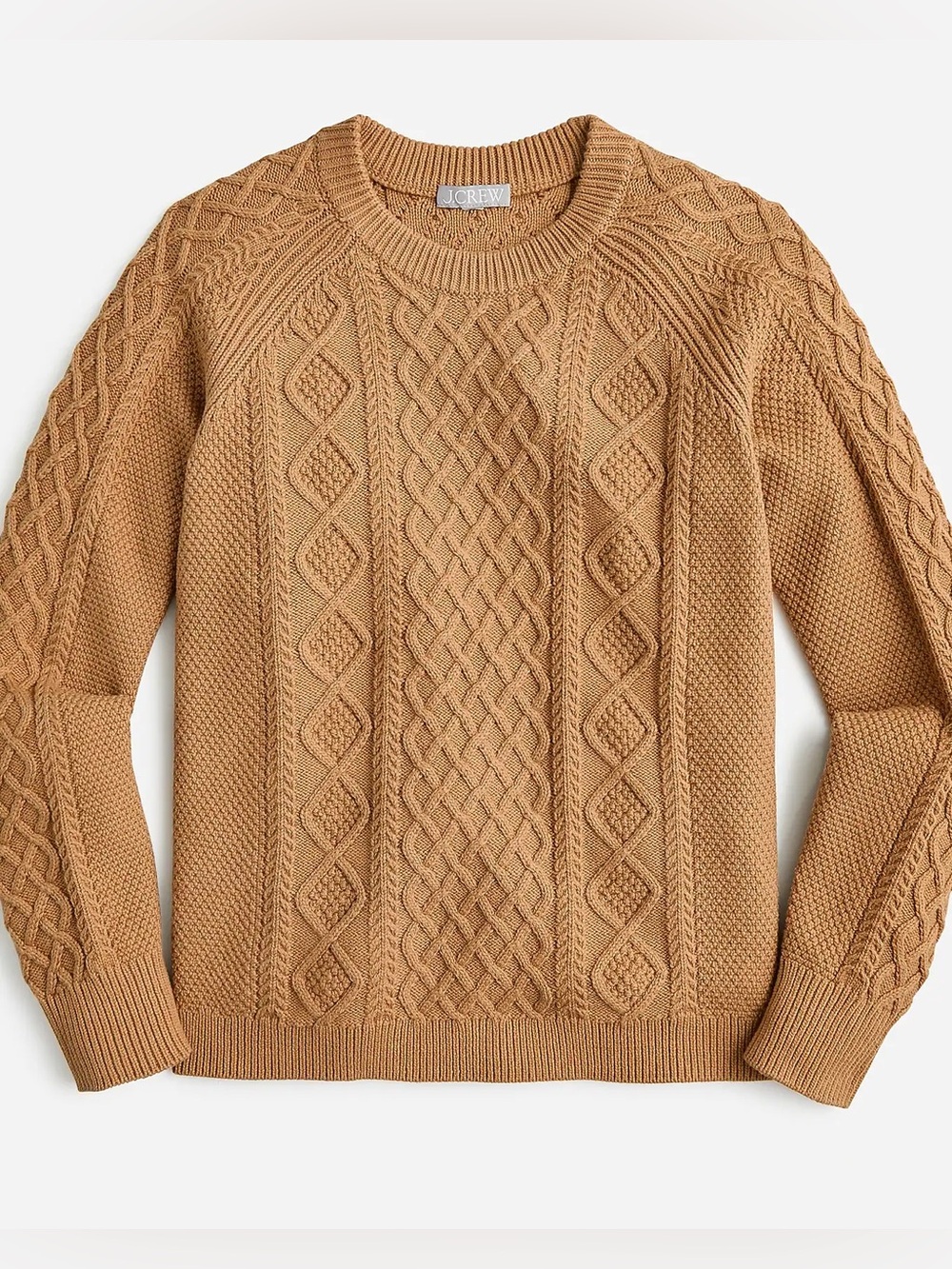 J.Crew Cable Knit Sweater Cotton Pullover Camel Brown Women’s M
